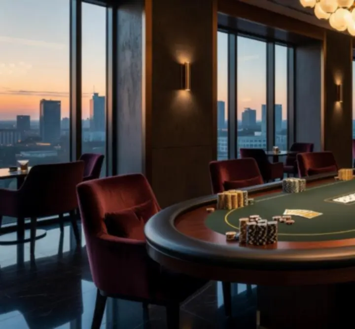 Elegancki stół pokerowy przygotowany na wieczór kasynowy