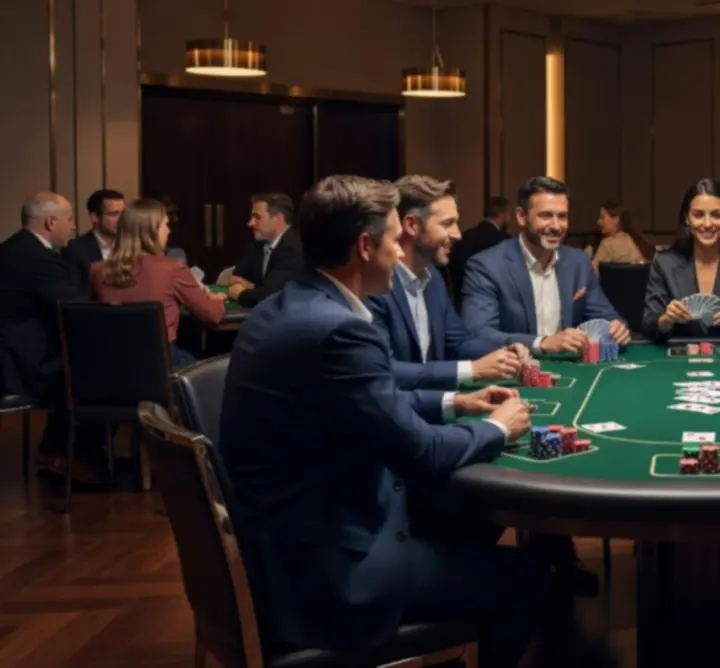 Elegancka scena wieczoru pokerowego przy profesjonalnym stole